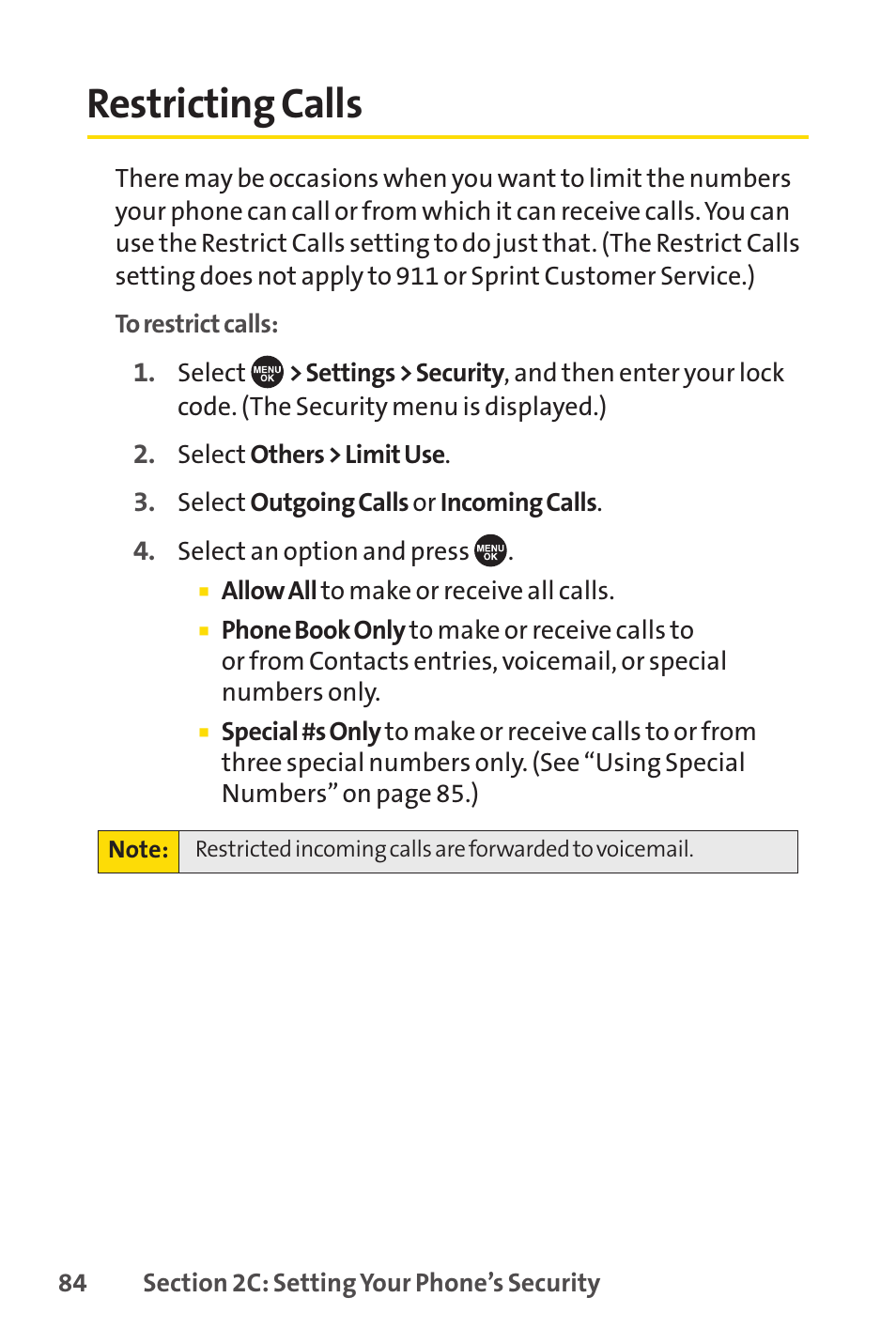 Restricting calls | Sprint Nextel SCP-7050 User Manual | Page 100 / 267