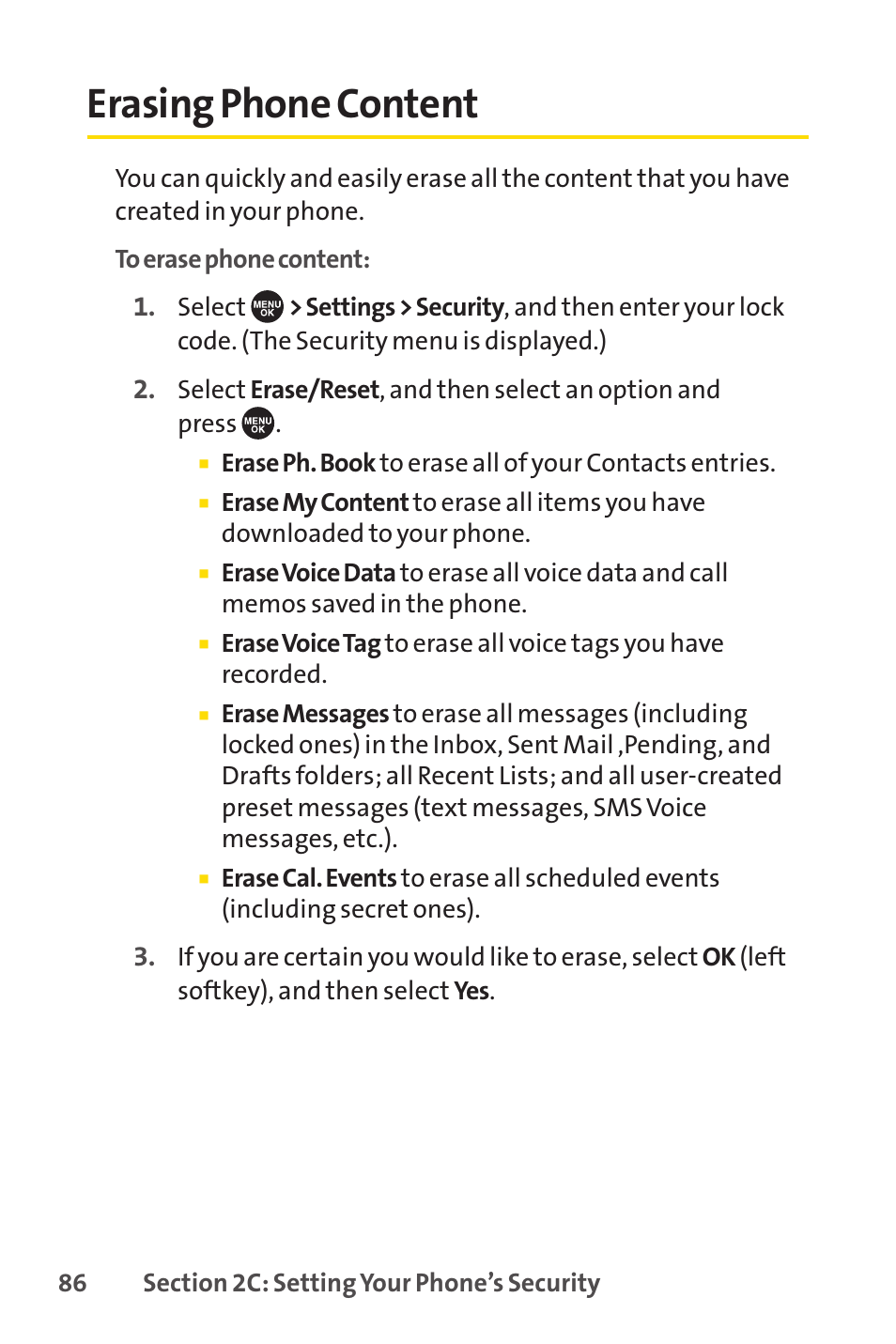 Erasing phone content | Sprint Nextel SCP-7050 User Manual | Page 102 / 267