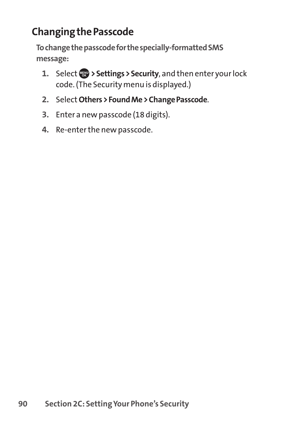 Changing the passcode | Sprint Nextel SCP-7050 User Manual | Page 106 / 267