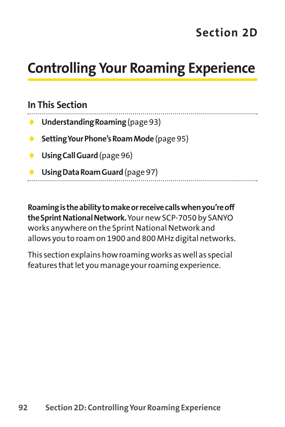 Controlling your roaming experience, 2d. controlling your roaming experience | Sprint Nextel SCP-7050 User Manual | Page 108 / 267