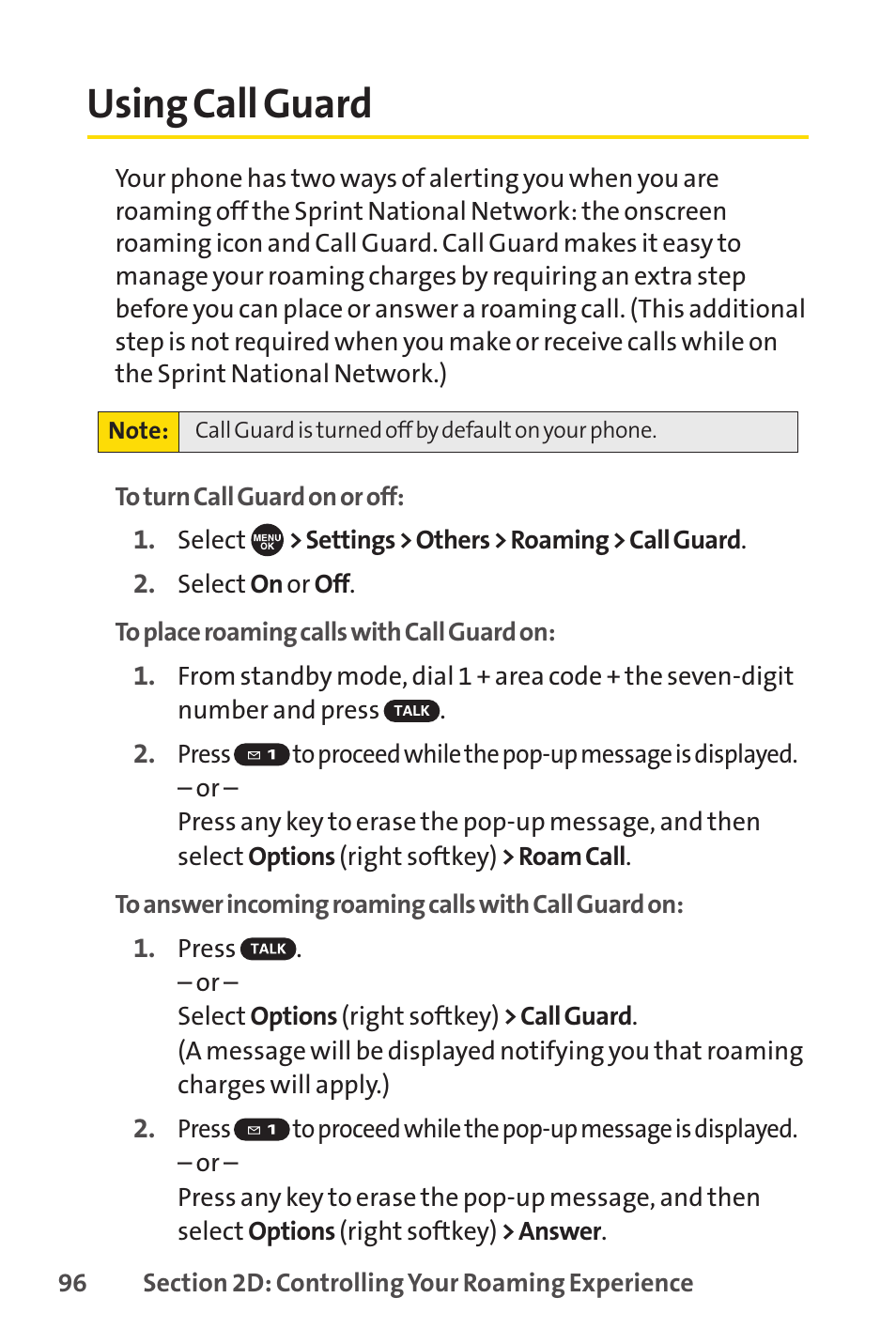 Using call guard | Sprint Nextel SCP-7050 User Manual | Page 112 / 267