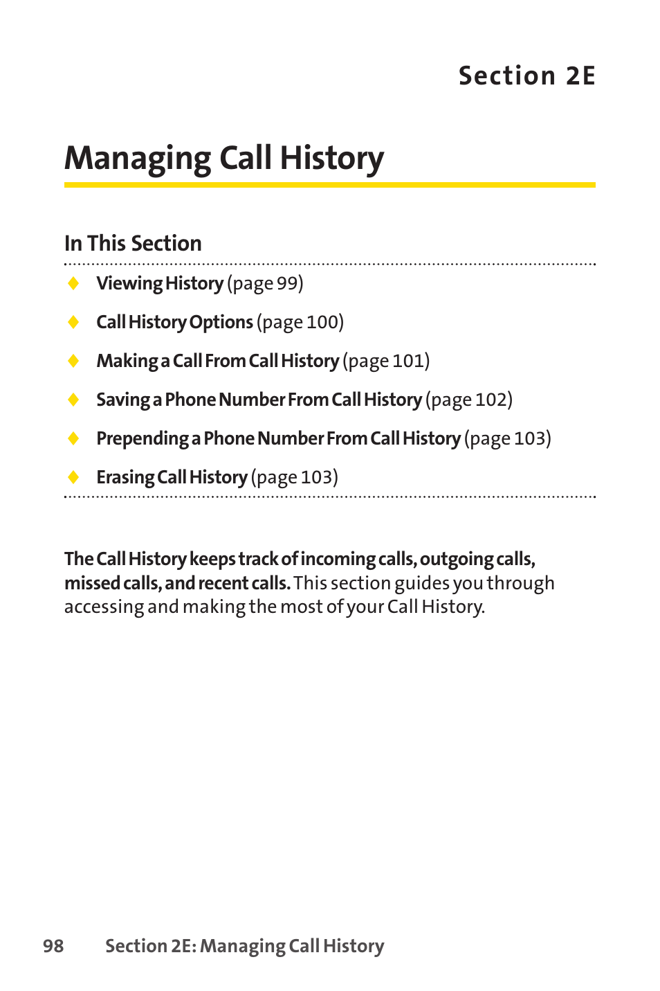 Managing call history, 2e. managing call history | Sprint Nextel SCP-7050 User Manual | Page 114 / 267