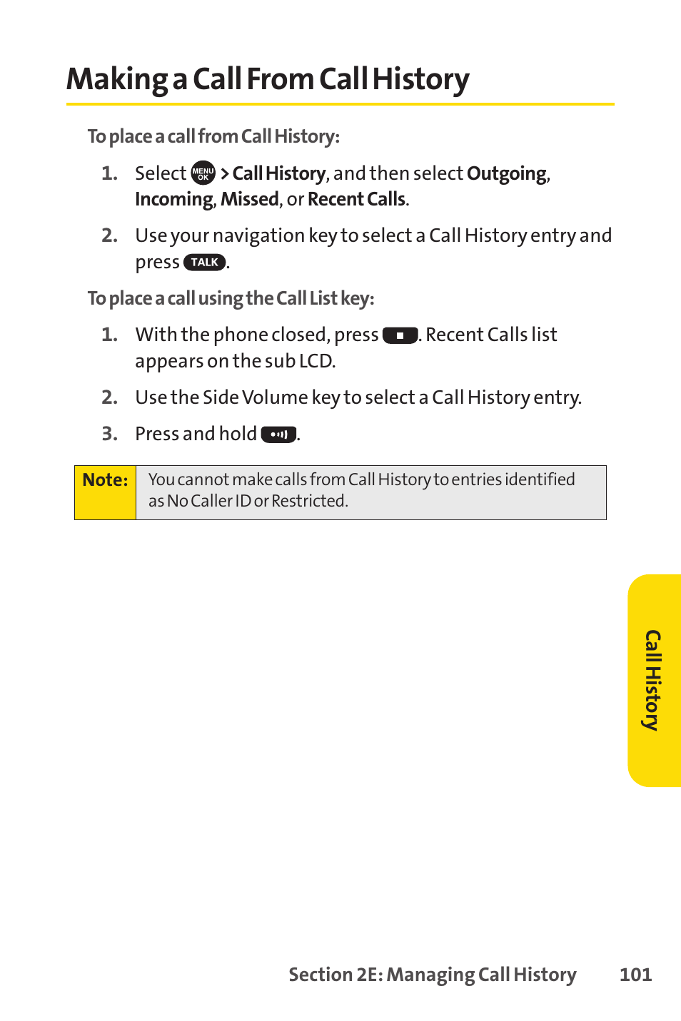 Making a call from call history | Sprint Nextel SCP-7050 User Manual | Page 117 / 267