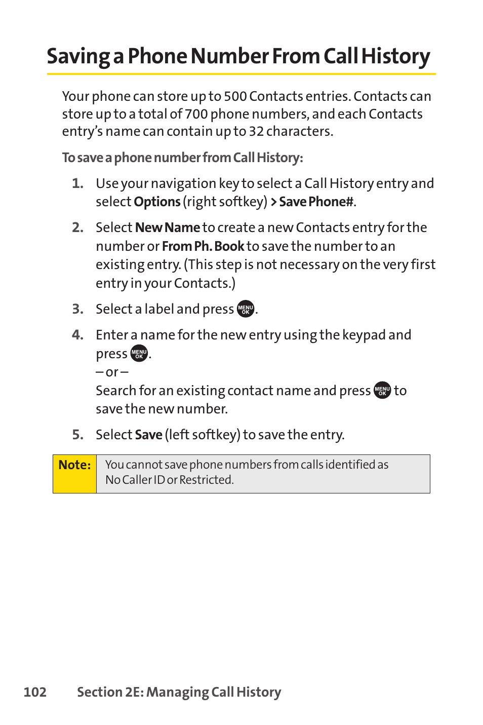 Saving a phone number from call history | Sprint Nextel SCP-7050 User Manual | Page 118 / 267