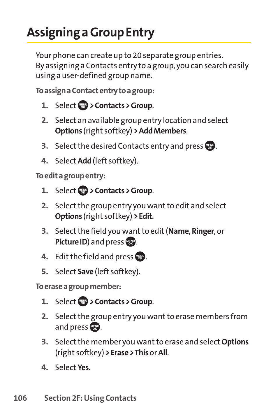 Assigning a group entry | Sprint Nextel SCP-7050 User Manual | Page 122 / 267
