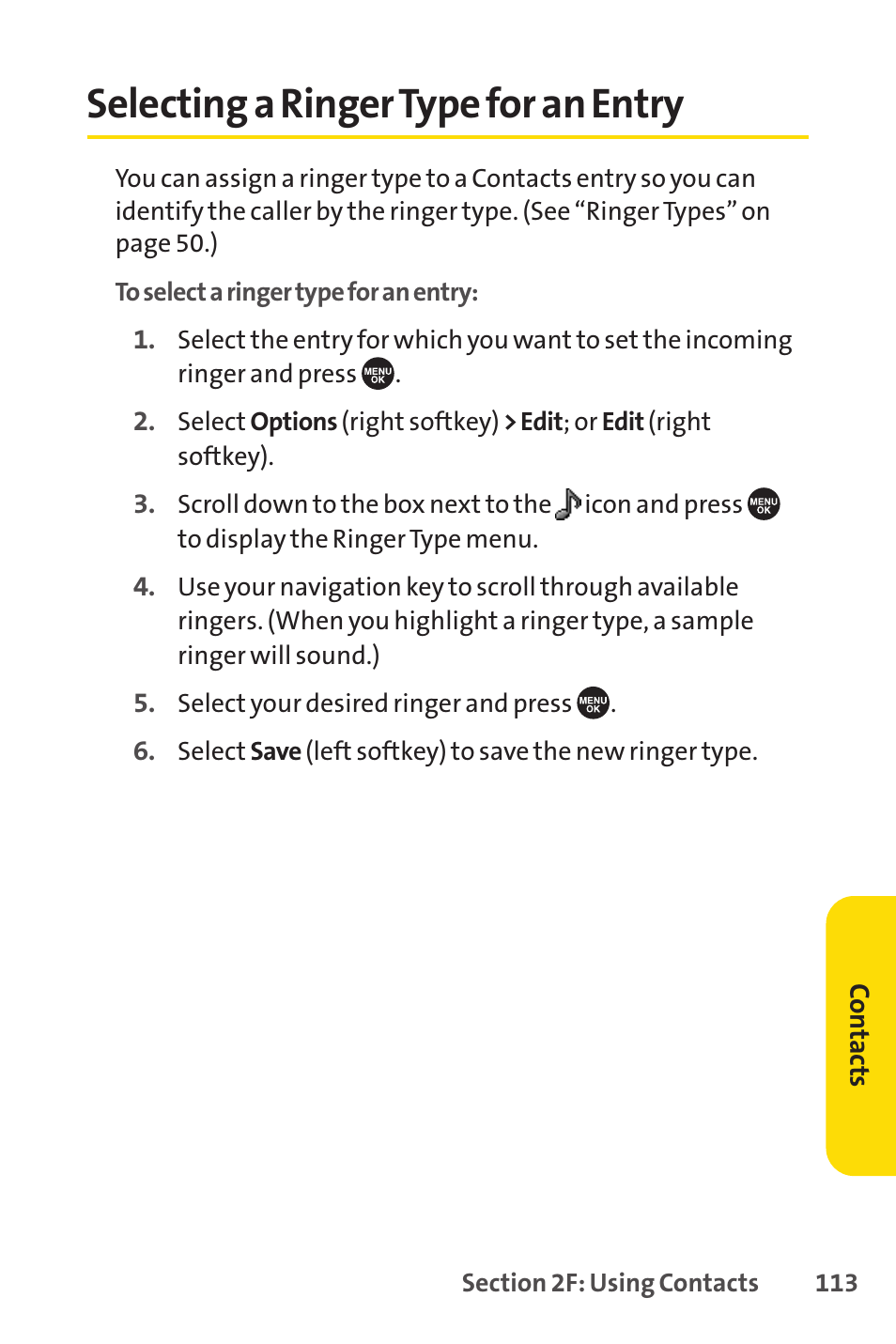 Selecting a ringer type for an entry | Sprint Nextel SCP-7050 User Manual | Page 129 / 267