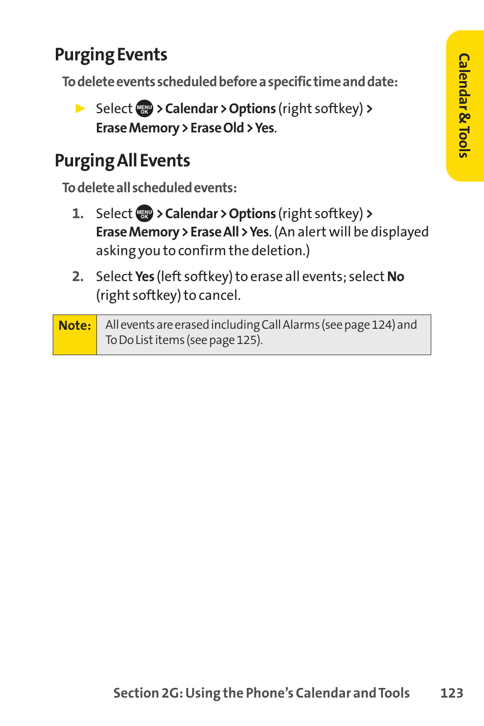 Purging events, Purging all events | Sprint Nextel SCP-7050 User Manual | Page 139 / 267