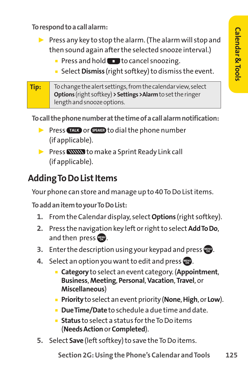 Adding to do list items | Sprint Nextel SCP-7050 User Manual | Page 141 / 267
