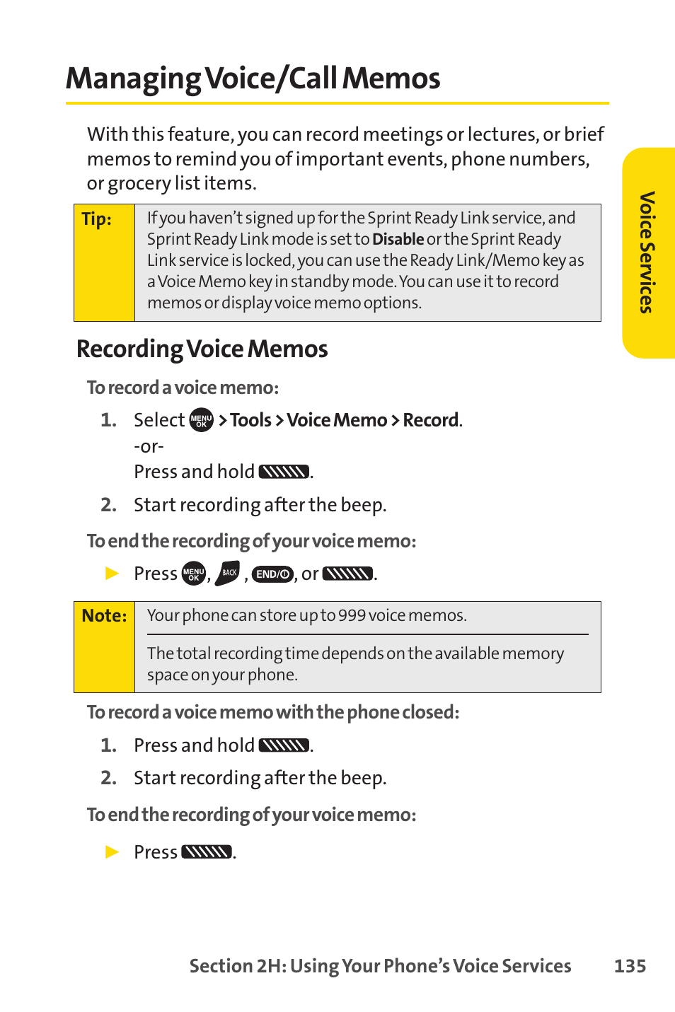 Managing voice/call memos | Sprint Nextel SCP-7050 User Manual | Page 151 / 267