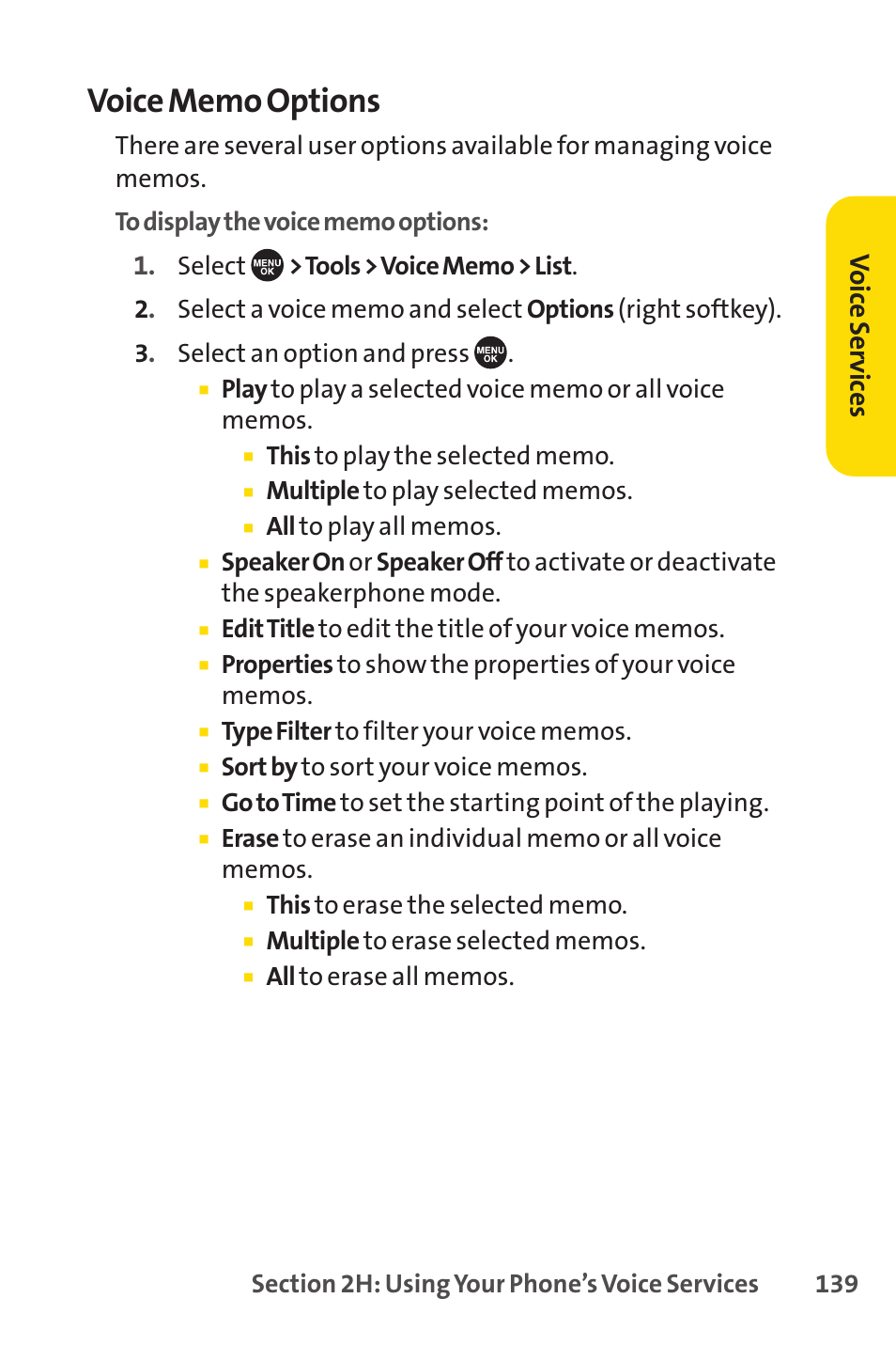 Voic e s er vic es | Sprint Nextel SCP-7050 User Manual | Page 155 / 267