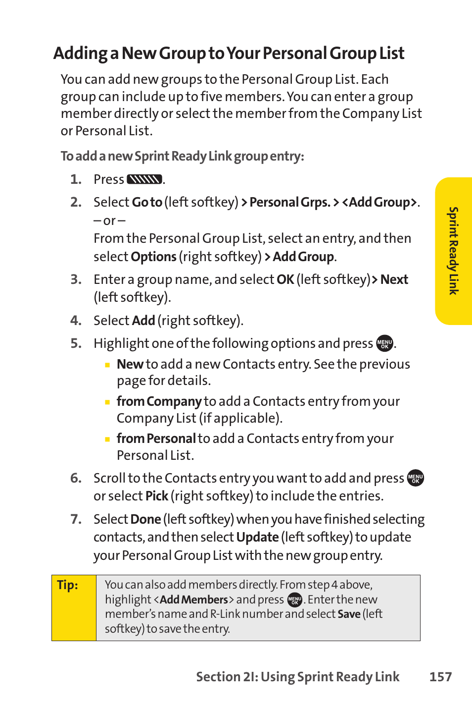 Adding a new group to your personal group list | Sprint Nextel SCP-7050 User Manual | Page 173 / 267