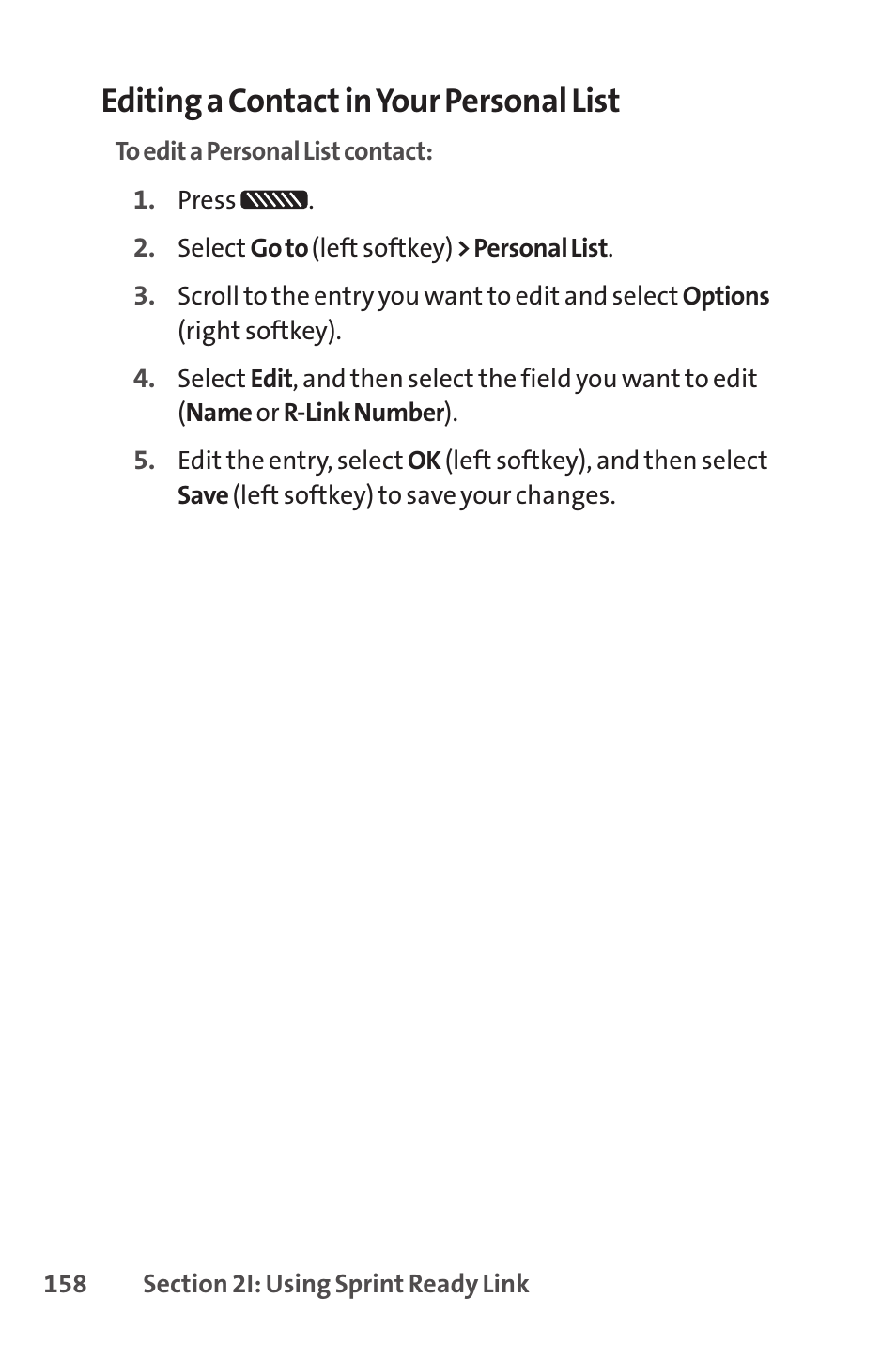 Editing a contact in your personal list | Sprint Nextel SCP-7050 User Manual | Page 174 / 267