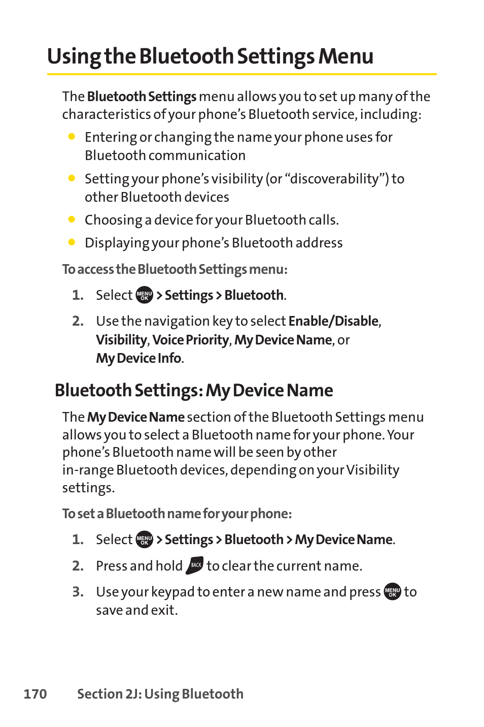 Using the bluetooth settings menu, Bluetooth settings: my device name | Sprint Nextel SCP-7050 User Manual | Page 186 / 267