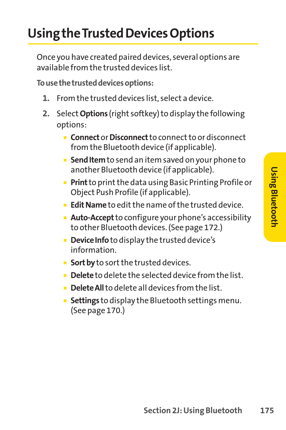 Using the trusted devices options, Usin g b lu et oo th | Sprint Nextel SCP-7050 User Manual | Page 191 / 267