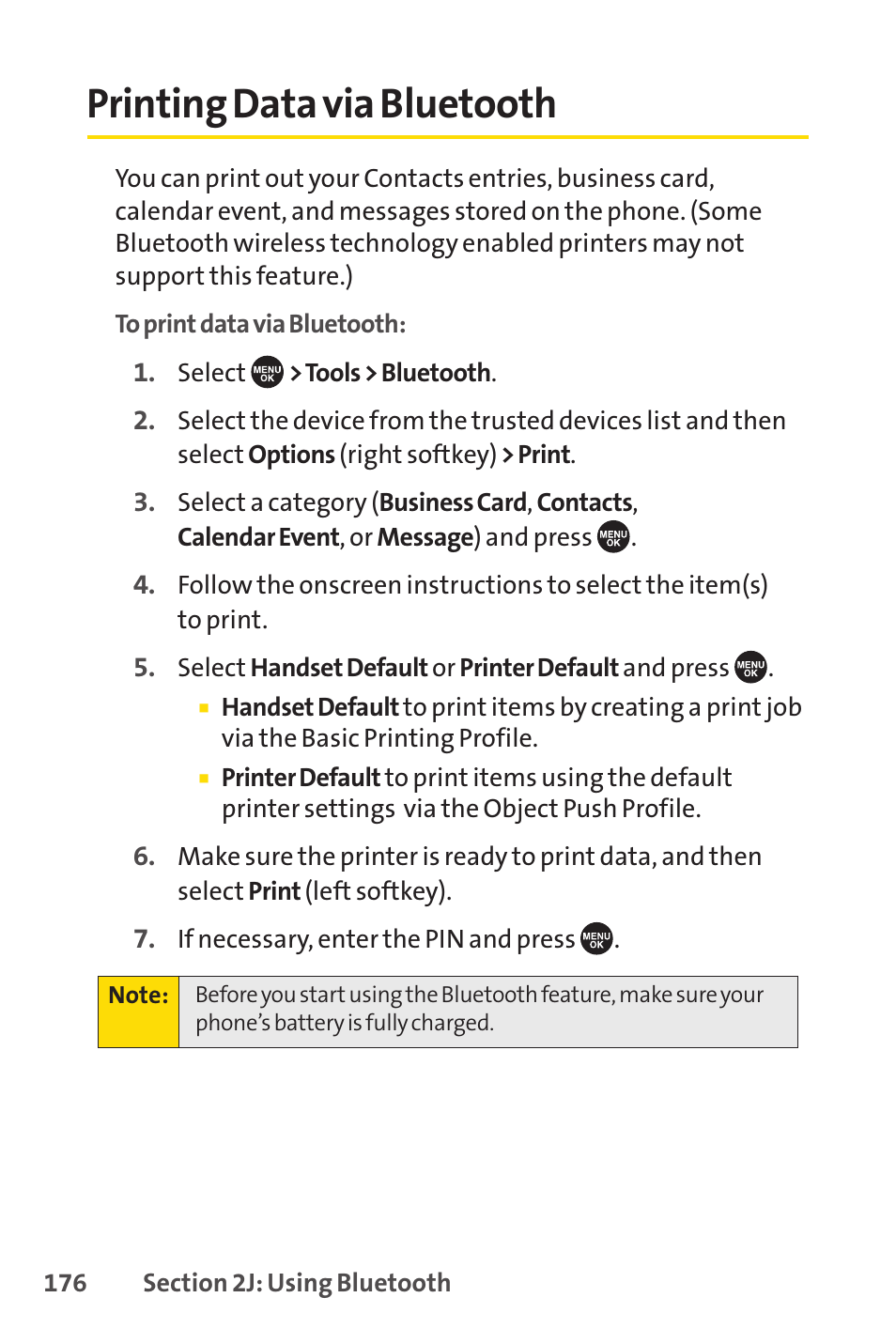 Printing data via bluetooth | Sprint Nextel SCP-7050 User Manual | Page 192 / 267
