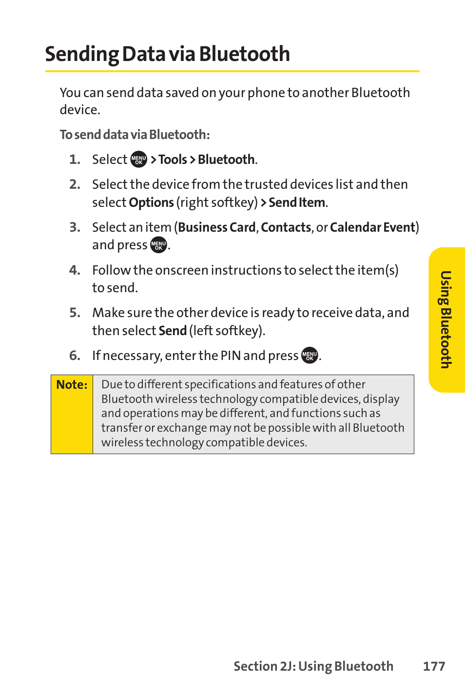 Sending data via bluetooth | Sprint Nextel SCP-7050 User Manual | Page 193 / 267