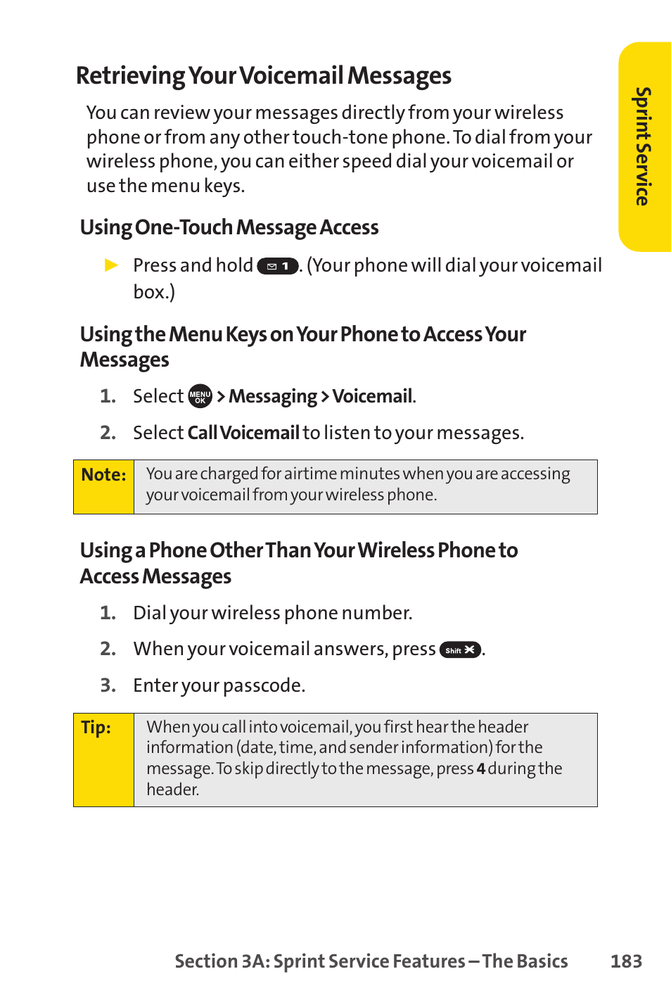 Retrievingyour voicemail messages | Sprint Nextel SCP-7050 User Manual | Page 199 / 267