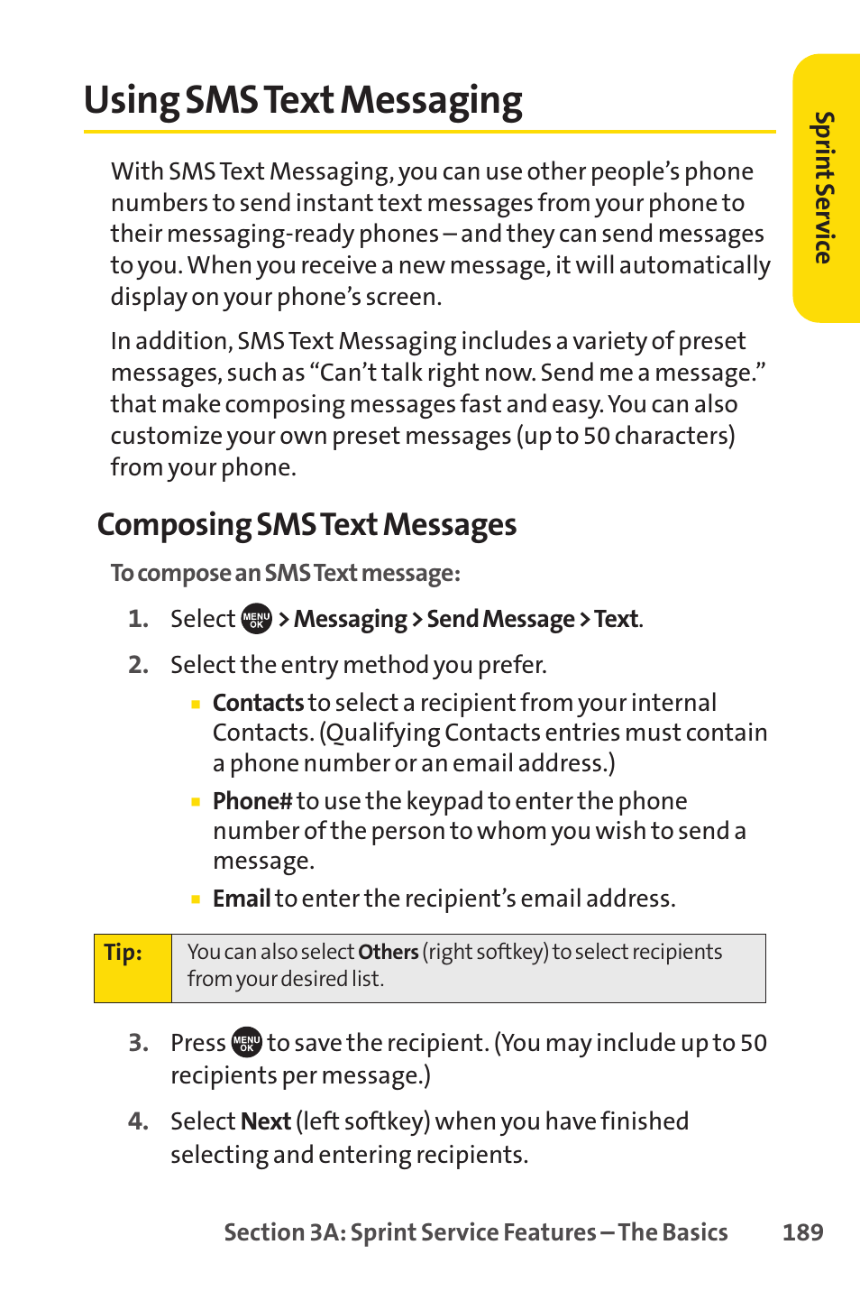 Using sms text messaging, Composing sms text messages | Sprint Nextel SCP-7050 User Manual | Page 205 / 267