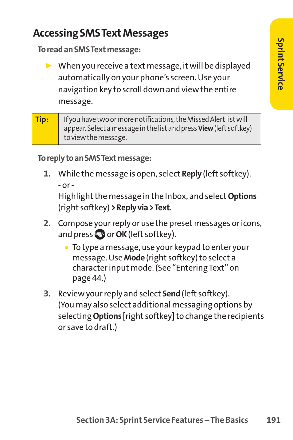 Accessing sms text messages | Sprint Nextel SCP-7050 User Manual | Page 207 / 267