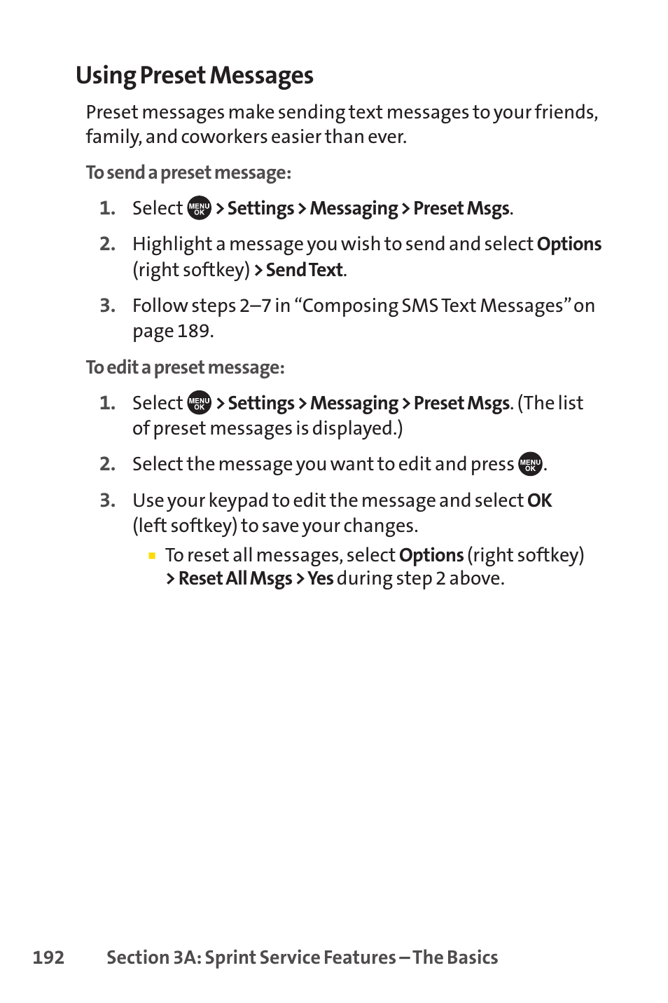Using preset messages | Sprint Nextel SCP-7050 User Manual | Page 208 / 267