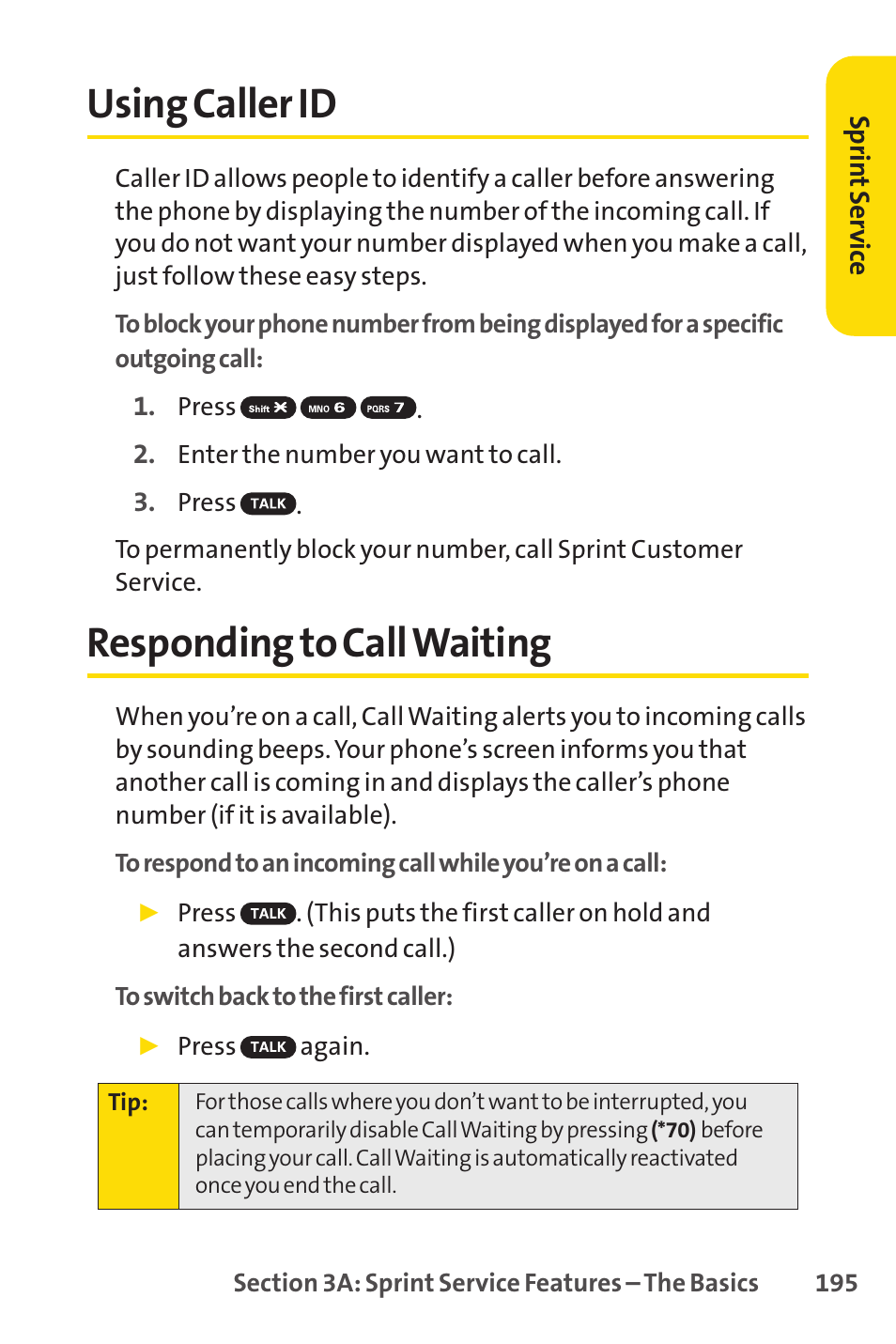 Using caller id, Responding to call waiting, Using caller id responding to call waiting | Sprint Nextel SCP-7050 User Manual | Page 211 / 267