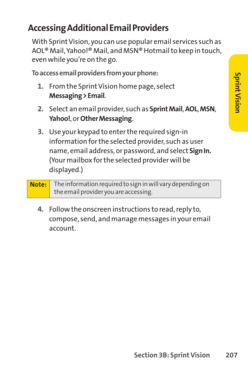 Accessing additional email providers | Sprint Nextel SCP-7050 User Manual | Page 223 / 267