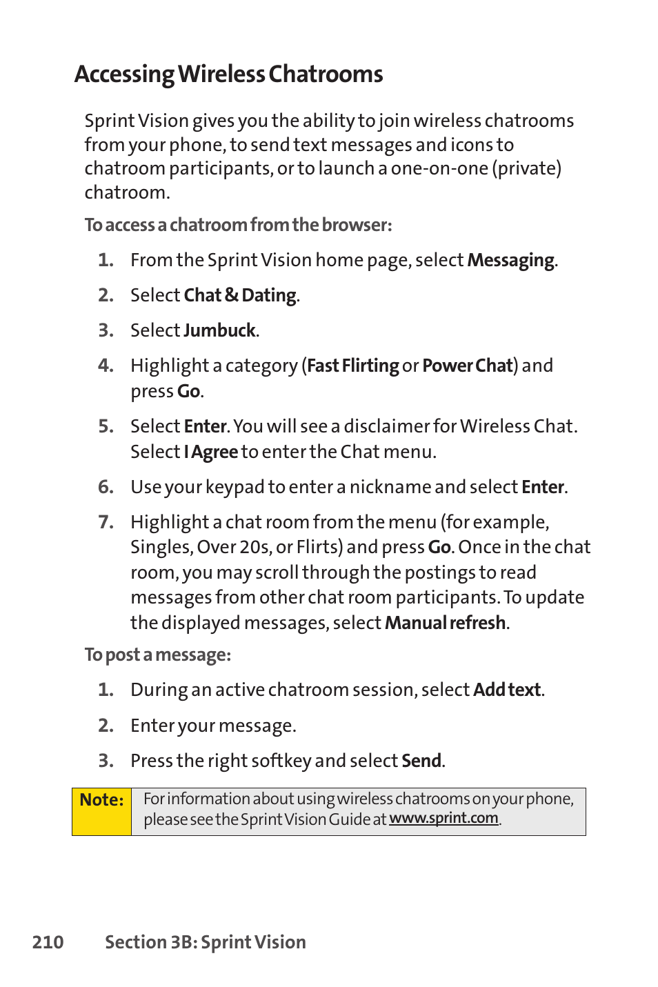 Accessing wireless chatrooms | Sprint Nextel SCP-7050 User Manual | Page 226 / 267