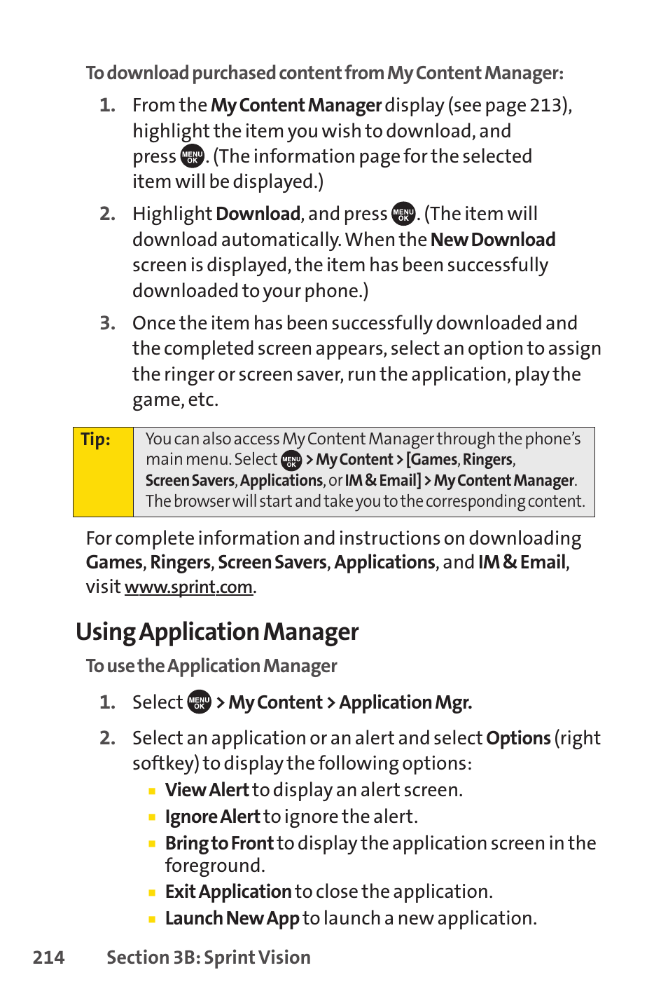 Using application manager | Sprint Nextel SCP-7050 User Manual | Page 230 / 267