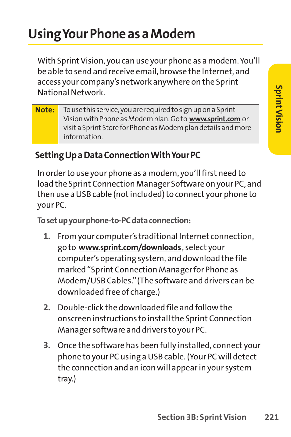 Using your phone as a modem | Sprint Nextel SCP-7050 User Manual | Page 237 / 267
