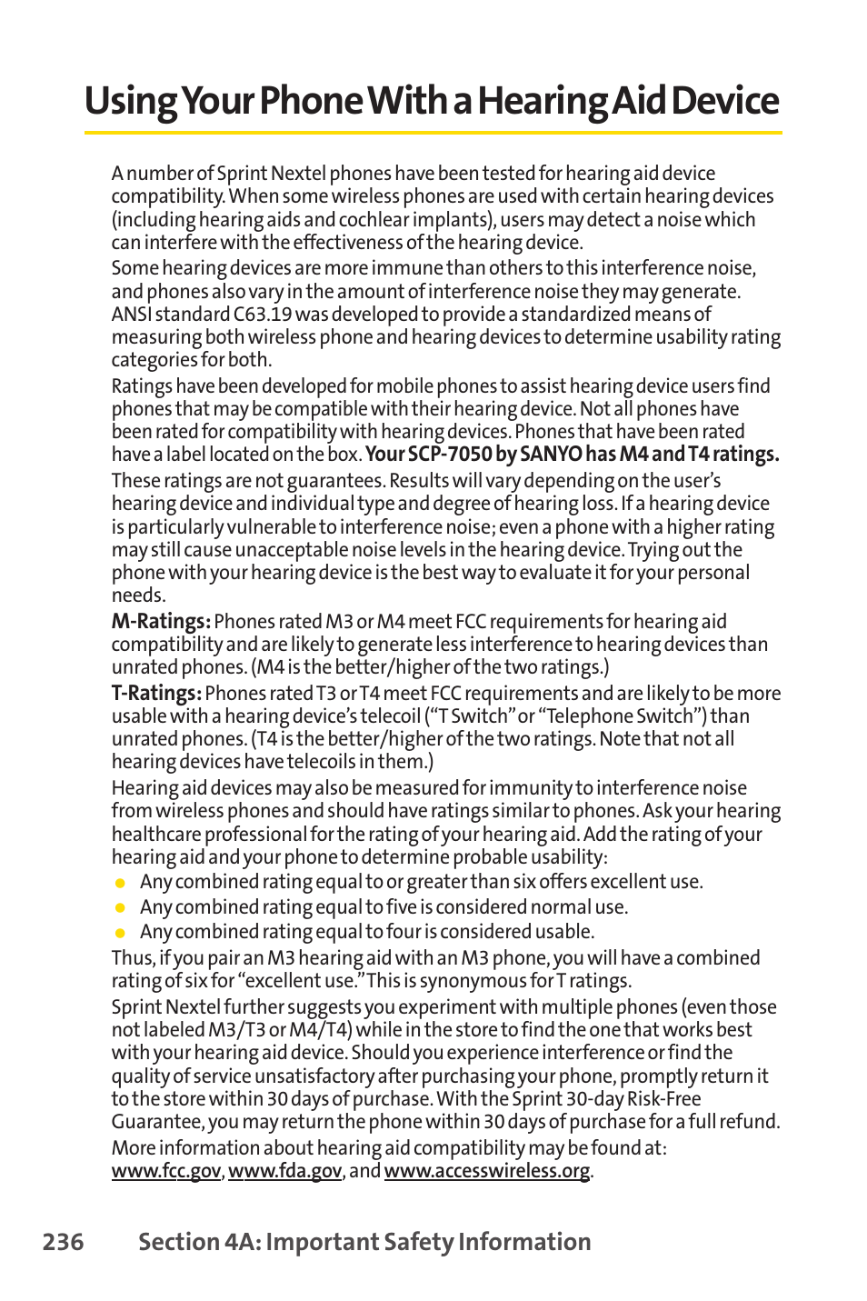 Using your phone with a hearing aid device | Sprint Nextel SCP-7050 User Manual | Page 252 / 267