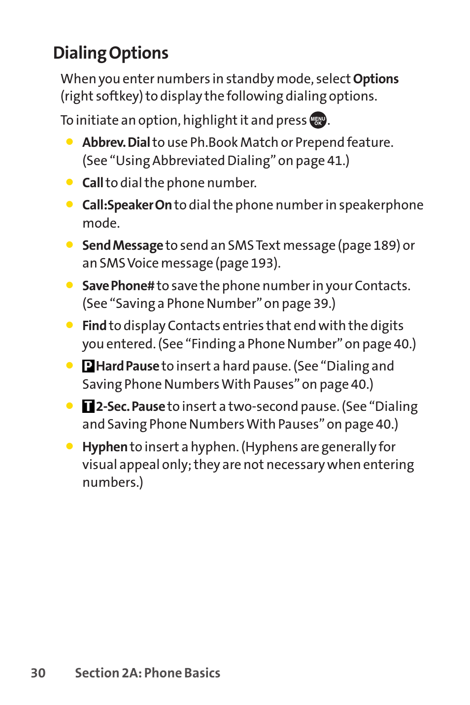 Dialing options | Sprint Nextel SCP-7050 User Manual | Page 46 / 267