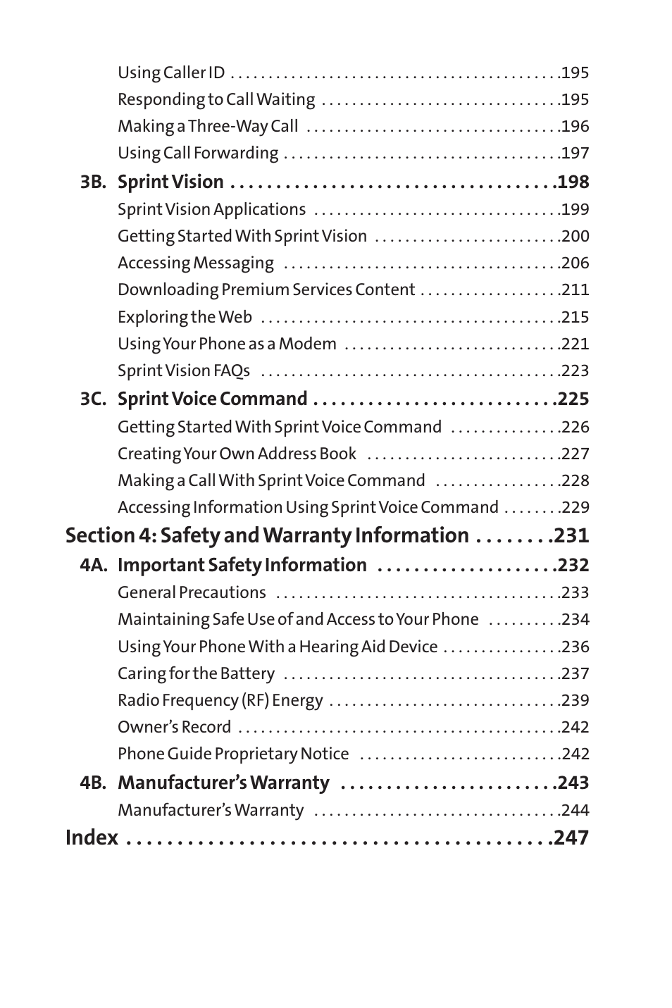 Index | Sprint Nextel SCP-7050 User Manual | Page 5 / 267