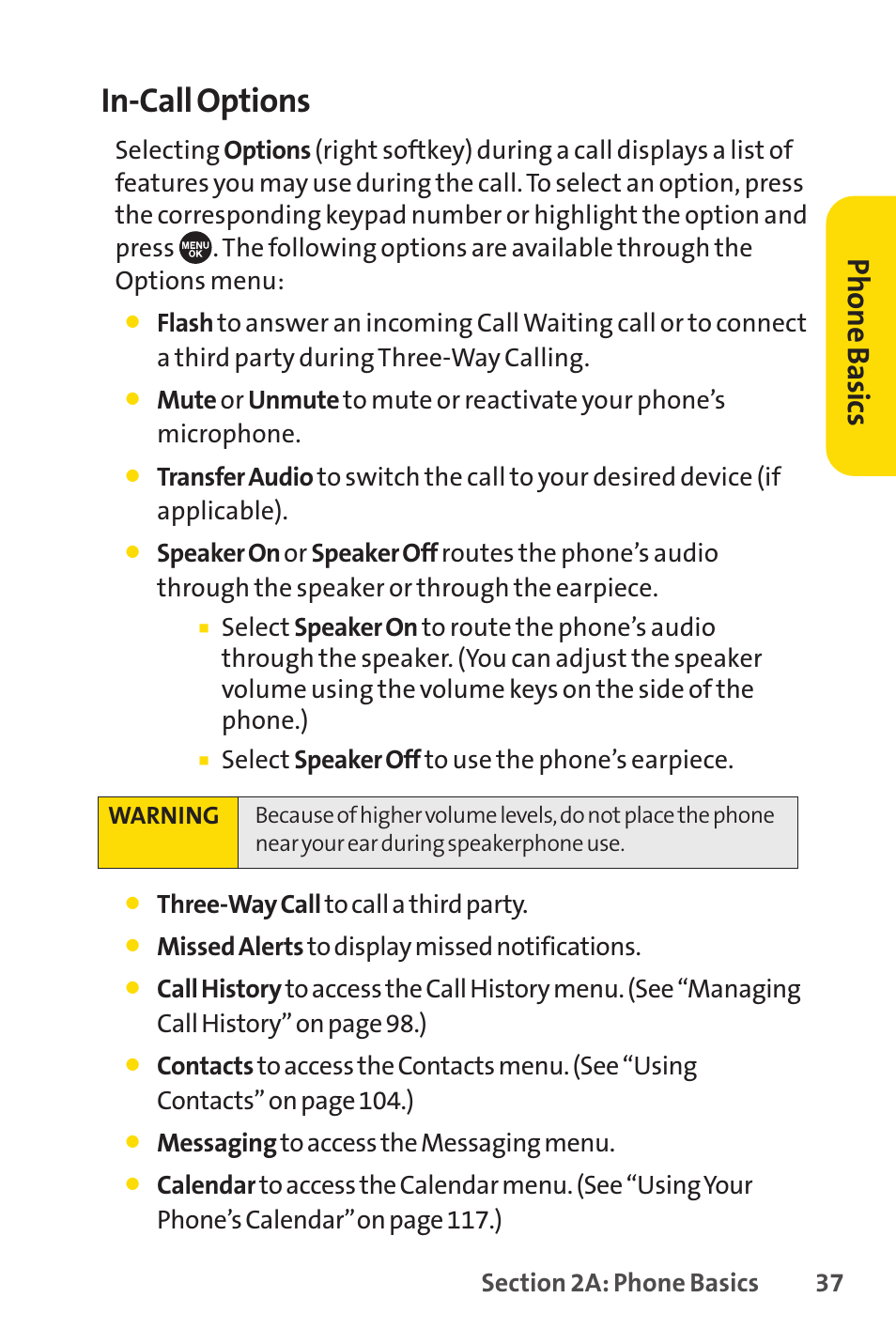 In-call options, Ph on e b as ics | Sprint Nextel SCP-7050 User Manual | Page 53 / 267