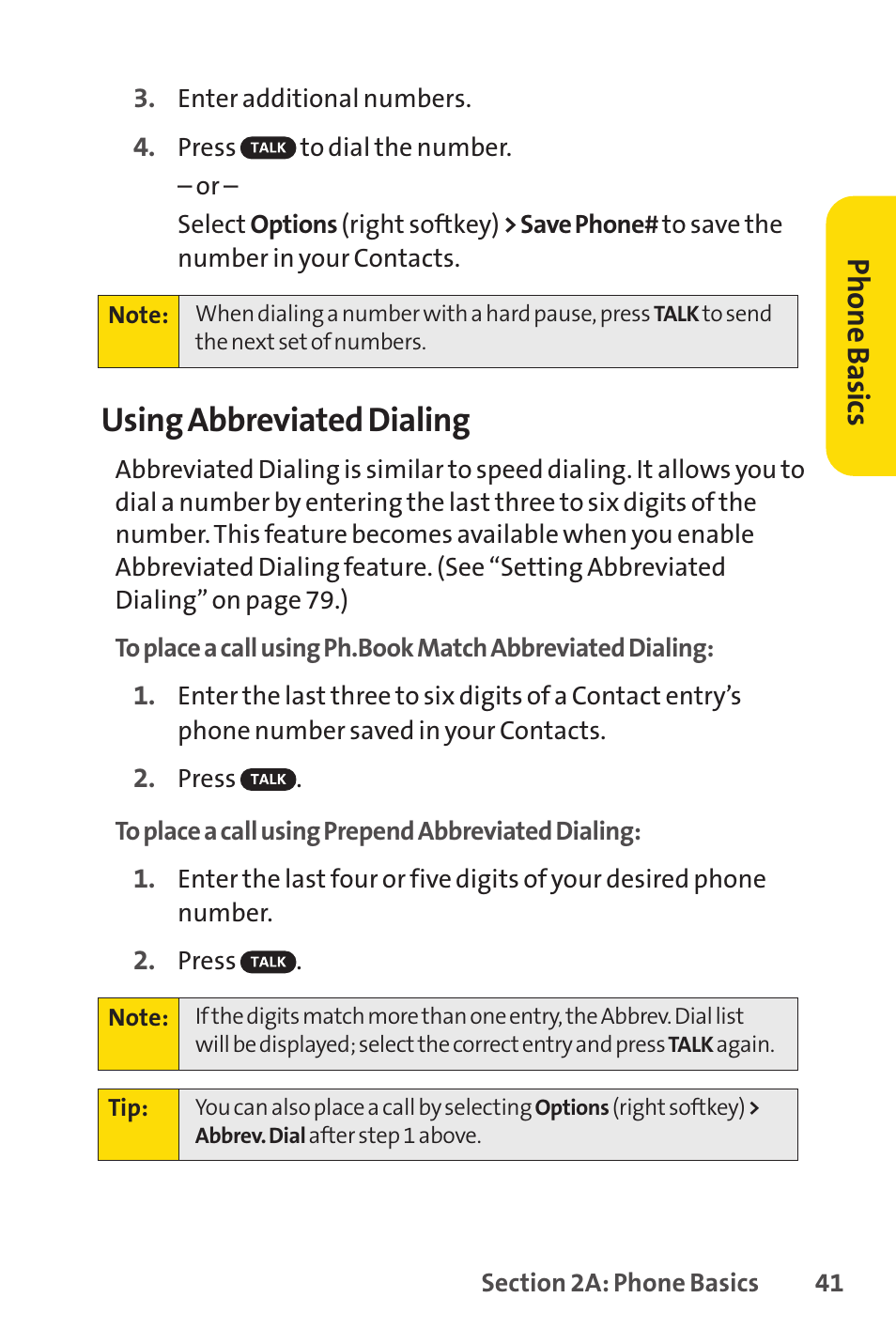 Using abbreviated dialing, Ph on e b as ics | Sprint Nextel SCP-7050 User Manual | Page 57 / 267
