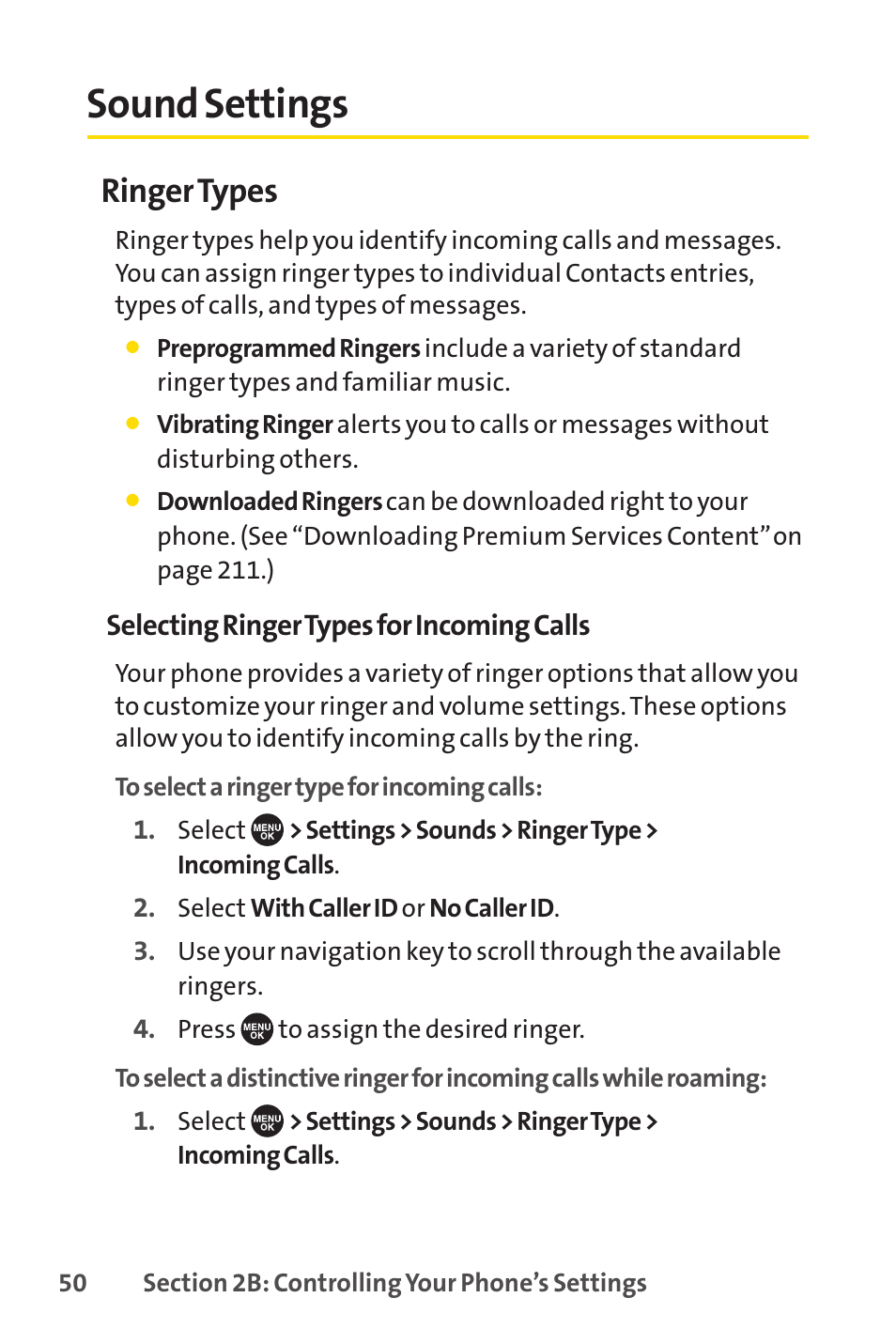 Sound settings, Ringer types | Sprint Nextel SCP-7050 User Manual | Page 66 / 267