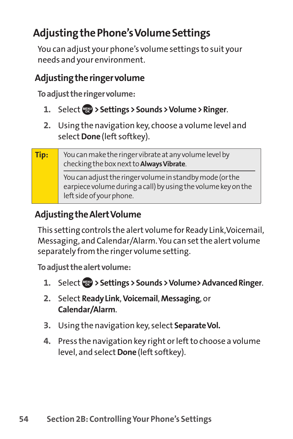 Adjusting the phone’s volume settings | Sprint Nextel SCP-7050 User Manual | Page 70 / 267