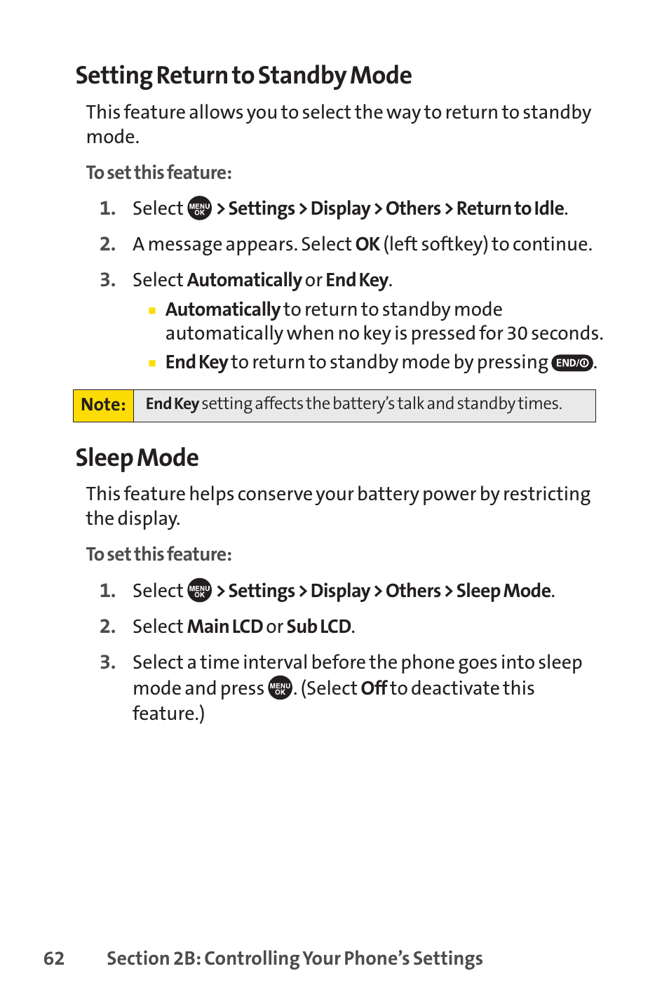 Setting return to standby mode, Sleep mode | Sprint Nextel SCP-7050 User Manual | Page 78 / 267