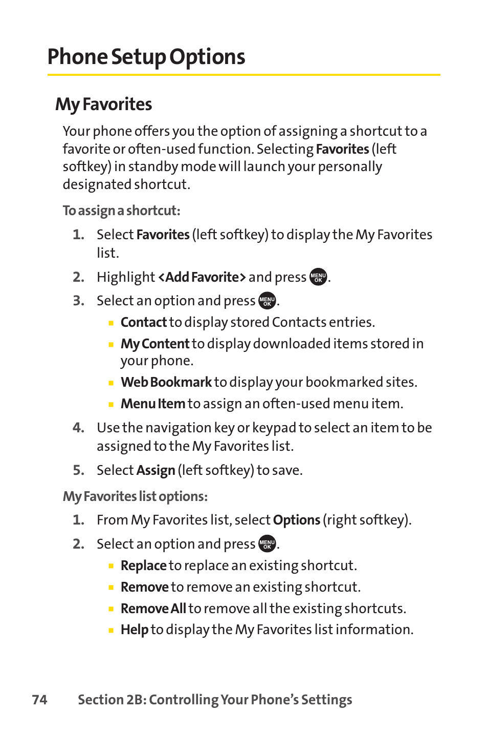 Phone setup options, My favorites | Sprint Nextel SCP-7050 User Manual | Page 90 / 267