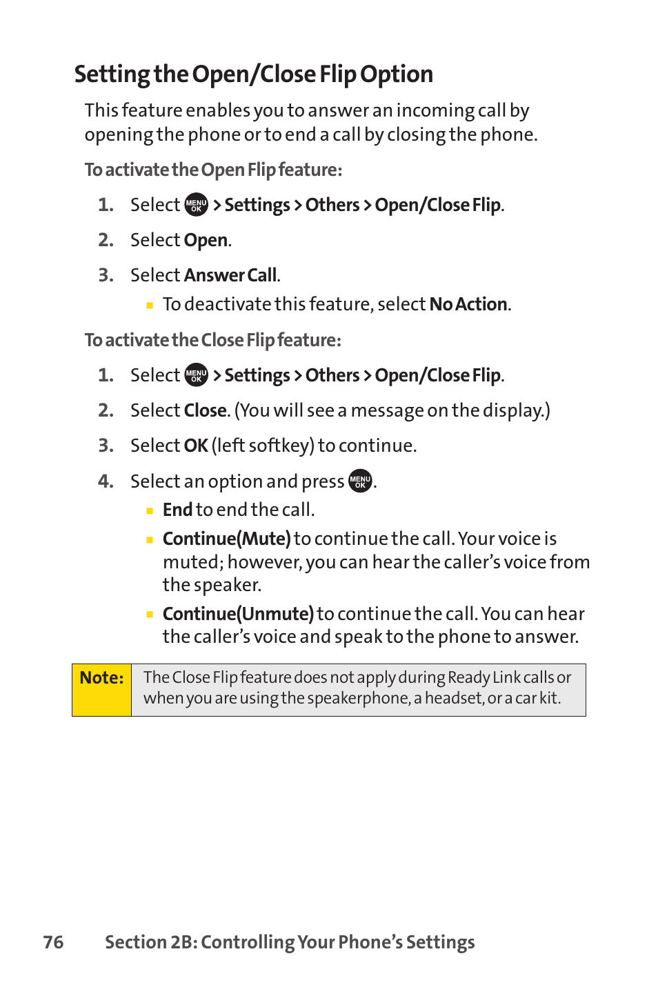 Setting the open/close flip option | Sprint Nextel SCP-7050 User Manual | Page 92 / 267