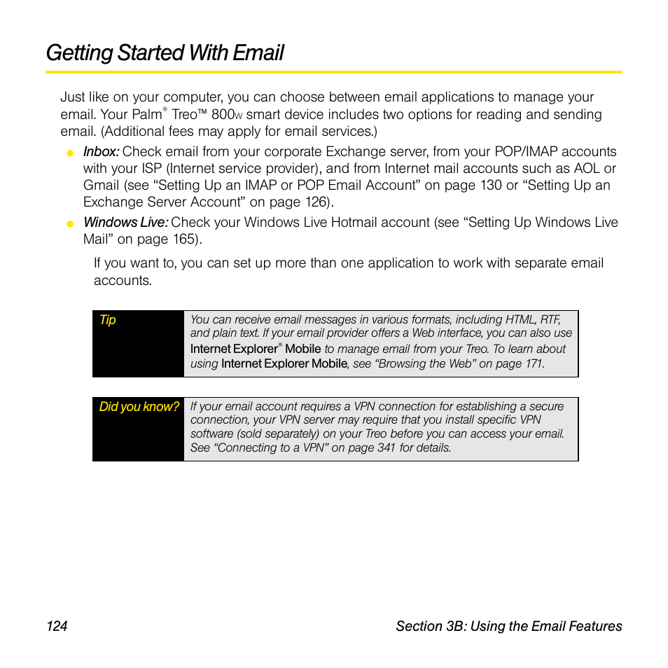 Getting started with email | Sprint Nextel Palm Treo 800w User Manual | Page 124 / 436