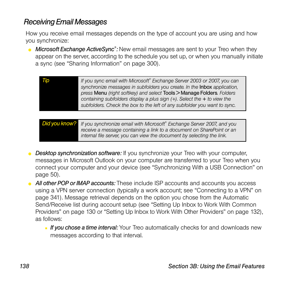 Receiving email messages | Sprint Nextel Palm Treo 800w User Manual | Page 138 / 436