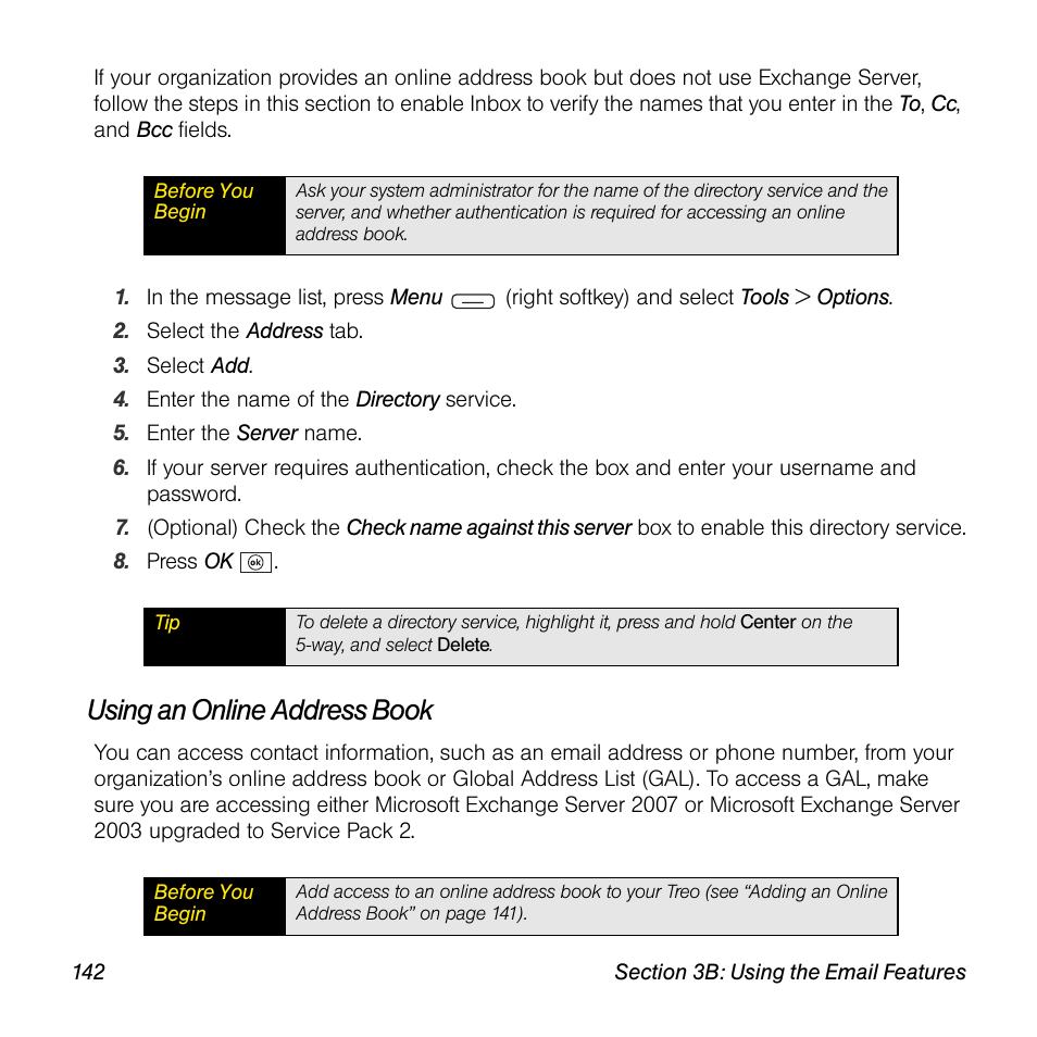 Using an online address book | Sprint Nextel Palm Treo 800w User Manual | Page 142 / 436