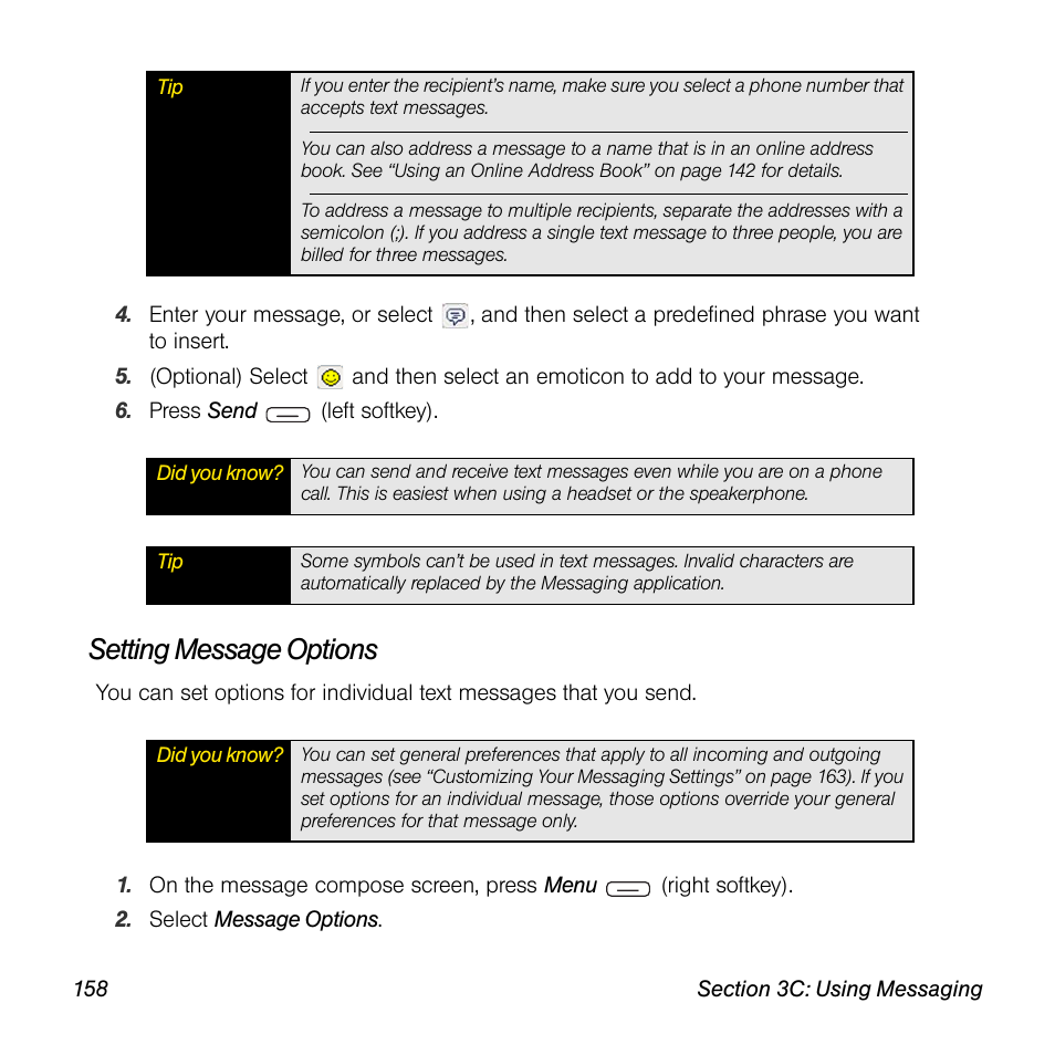 Setting message options | Sprint Nextel Palm Treo 800w User Manual | Page 158 / 436