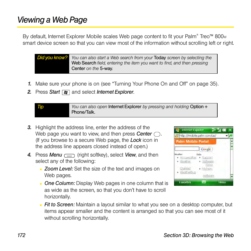Viewing a web page | Sprint Nextel Palm Treo 800w User Manual | Page 172 / 436