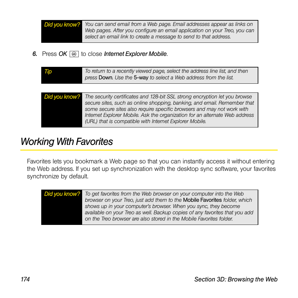 Working with favorites | Sprint Nextel Palm Treo 800w User Manual | Page 174 / 436