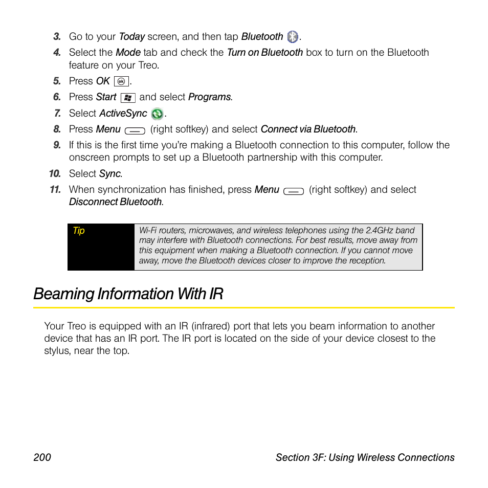 Beaming information with ir | Sprint Nextel Palm Treo 800w User Manual | Page 200 / 436