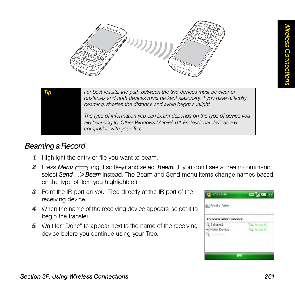 Beaming a record | Sprint Nextel Palm Treo 800w User Manual | Page 201 / 436