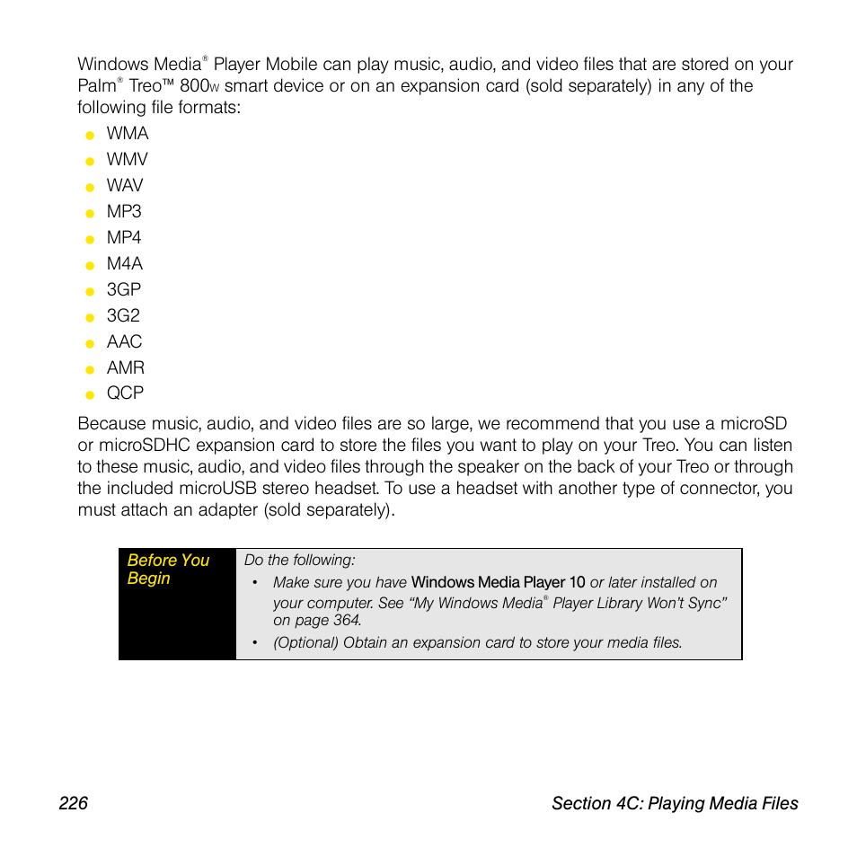Treo™ 800 | Sprint Nextel Palm Treo 800w User Manual | Page 226 / 436