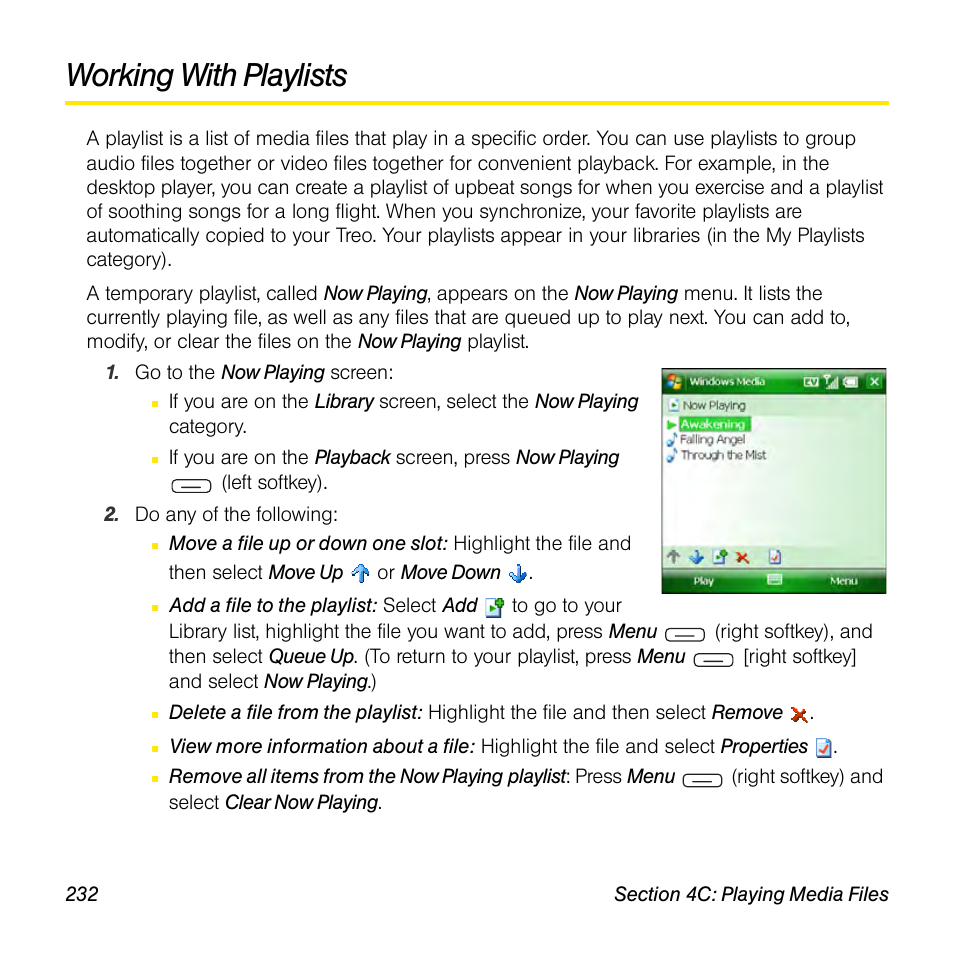 Working with playlists | Sprint Nextel Palm Treo 800w User Manual | Page 232 / 436