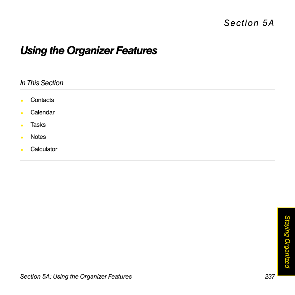 Using the organizer features, 5a. using the organizer features | Sprint Nextel Palm Treo 800w User Manual | Page 237 / 436